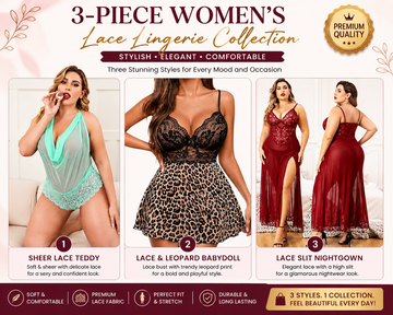 Women’s Lace Nightdress & Lingerie Combo Set – 3 Styles