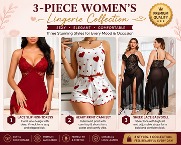 3-Piece Women’s Stylish Lace Nightwear Collection