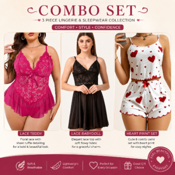 Women’s 3-Piece Lace Lingerie & Sleepwear Combo Set – Stylish & Comfortable Collection