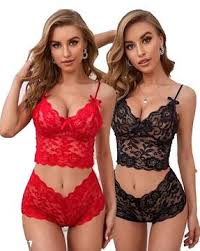 NaughtyWear Romantic Nights Red & Black Lace Co-Ord Lingerie Set– Pack of 2