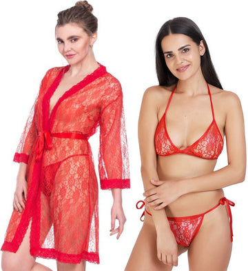 NAUGHTYWEAR SEDUCTIVE BABYDOLL ROBE SET NIGHTY RED