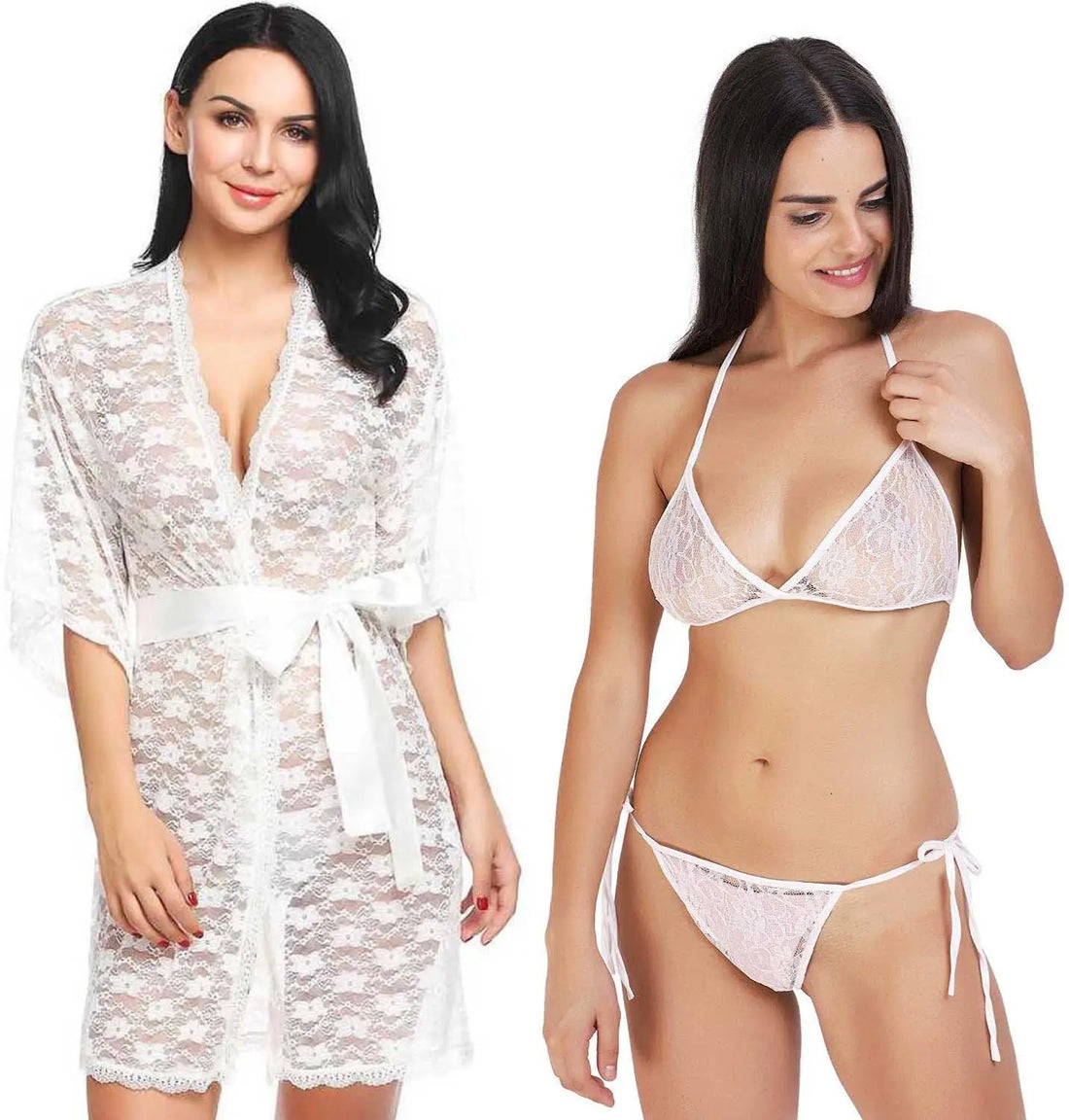 NAUGHTYWEAR SEDUCTIVE BABYDOLL ROBE SET NIGHTY COMBO-RED, WHITE, BLACK