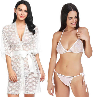 NAUGHTYWEAR SEDUCTIVE BABYDOLL ROBE SET NIGHTY WHITE