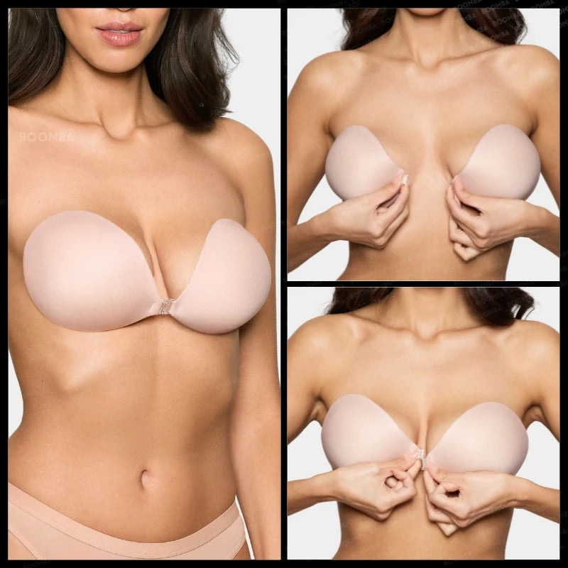 Women's & Girl's Silicone Gel Self-Adhesive Stick On Push Up Strapless Nylon & Spandex Wire Free Bra