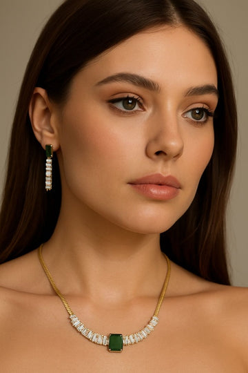Regal Glow – 18K Gold Plated Green Stone  Jewellery Set