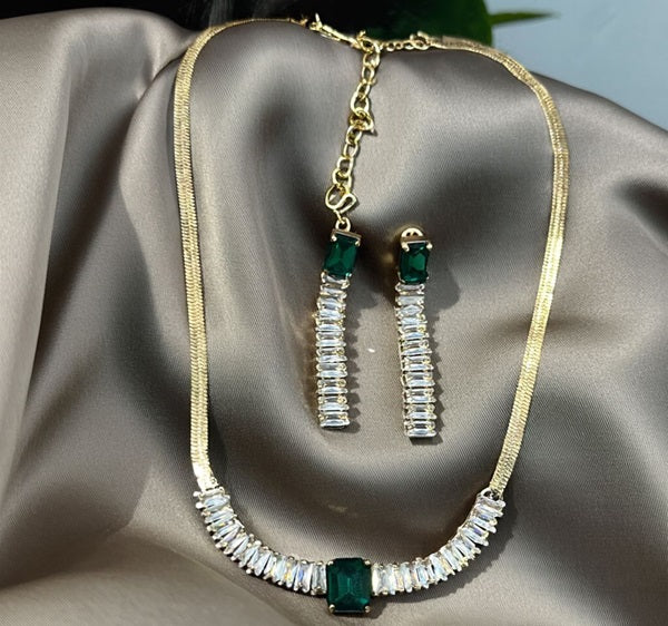 Regal Glow – 18K Gold Plated Green Stone  Jewellery Set