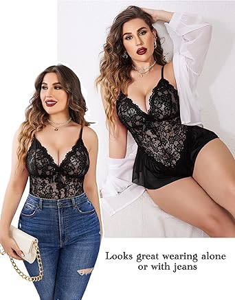 Naughtywear Womens Scarlet Desire Lace Teddy Babydoll Nightdress Black