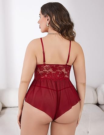 Naughtywear Womens Scarlet Desire Lace Teddy Babydoll Nightdress Maroon
