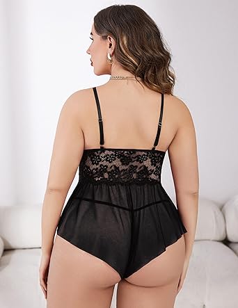 Naughtywear Womens Scarlet Desire Lace Teddy Babydoll Nightdress Black