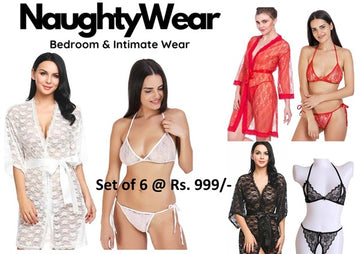 NAUGHTYWEAR SEDUCTIVE BABYDOLL ROBE SET NIGHTY COMBO-RED, WHITE, BLACK