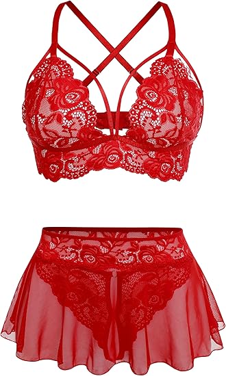 NaughtyWear SeduceMe Sheer Round Lace Co-Ord Lingerie Set Red